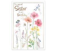 IC&G Birthday Card for Sister - Pretty Floral Design - Embossed Foil Finish - Premium Greeting Card with Envelope