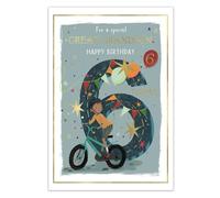 IC&G Birthday Card for Special Great Grandson - Boy Cycling & Balloons Design with Embossed Foil Details - Eco-Friendly