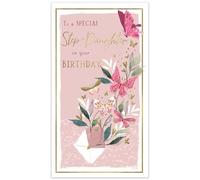 IC&G Birthday Card for Step-Daughter - Pretty Floral Butterfly Design - Embossed Foil Finish - Premium Greeting Card with Envelope