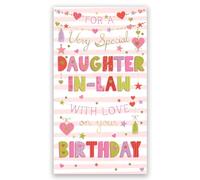 IC&G Birthday Card for Very Special Daughter in Law, Heartfelt Verse | Love Heart Bunting Design, Embossed Foil Finish, Illustrated Insert Leaf, Eco-Friendly, Made in the UK
