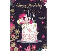 IC&G Birthday Card for Women - Floral Cake Design - Embossed Foil Finish -Stylish Birthday Greeting Card