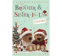 IC&G Brother and Sister In Law Christmas Card, Single - Christmas Cards with Barley Teddy Bears and Red Wine Festive Design and Special Finishes - Xmas Cards with Envelope