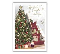 IC&G Christmas Card for a Special Couple - Festive Tree & Cat Design - Embossed Foil & Flitter Finish - Premium Quality Christmas Greeting Card with Envelope