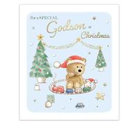 IC&G Christmas Card for a Special Godson, Teddy & Train Set