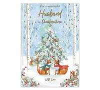 IC&G Christmas Card for a Wonderful Husband, Foxes & Winter Woodland Scene