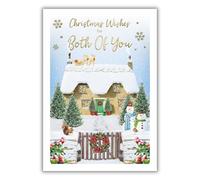 IC&G Christmas Card for Both of You - Festive Winter Cottage Scene - Embossed Foil & Flitter Finish - Premium Quality Special Christmas Greeting Card with Envelope
