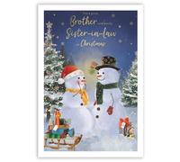 IC&G Christmas Card for Brother and Sister in Law - Jolly Snowman Design - Foil Finish - Festive Christmas Greeting Card for a Special Couple