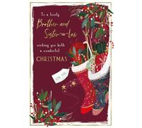 IC&G Christmas Card for Brother & Sister-in-Law - Festive Stocking Design - Embossed Foil & Flitter Finish - Premium Quality Special Christmas Greeting Card with Envelope