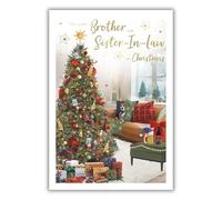 IC&G Christmas Card for Brother & Sister-in-Law - Festive Tree & Dog Design - Embossed Foil Finish - Premium Quality Special Christmas Greeting Card with Envelope