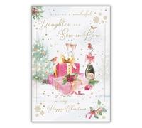 IC&G Christmas Card for Daughter and Son in Law - Champagne and Robins - Embossed Foil Finish - Festive Christmas Greeting Card for a Special Couple