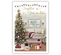 IC&G Christmas Card for Daughter and Son in Law - Festive Home and Cat Design - Embossed Foil Finish - Lovely Christmas Greeting Card for a Special Couple