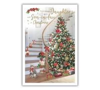 IC&G Christmas Card for Daughter and Son In Law - Festive Tree & Cat Design - Embossed Foil Finish - Special Christmas Greeting Card for a Special Couple