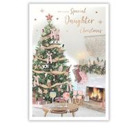 IC&G Christmas Card for Daughter - Festive Tree and Cocktails - Foil and Flitter Finish - Artistic Christmas Greeting Card for Her