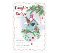 IC&G Christmas Card for Daughter & Her Partner - Festive Robins & Birdhouse in the Snow - Premium Quality Christmas Greeting Card with Envelope
