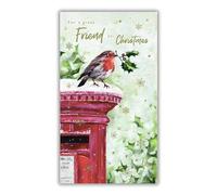 IC&G Christmas Card for Friend - Artistic Snowy Postbox and Robin Design - Foil Finish - Festive Christmas Greeting Card for Men/Women