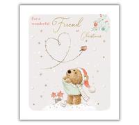 IC&G Christmas Card for Friend - Festive Bear in the Snow - Embossed Foil Finish - Premium Quality Special Christmas Greeting Card with Envelope