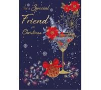 IC&G Christmas Card for Friend - Festive Cocktail Design - Embossed Foil & Flitter Finish - Premium Quality Special Christmas Greeting Card with Envelope