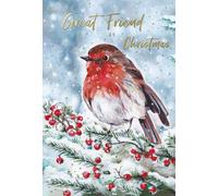 IC&G Christmas Card for Friend - Festive Robin in the Snow - Embossed Foil & Flitter Finish - Premium Quality Special Christmas Greeting Card with Envelope