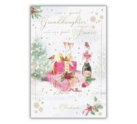 IC&G Christmas Card for Granddaughter and Fiance - Champagne and Robins Design - Foil Finish - Festive Christmas Greeting Card for a Special Couple