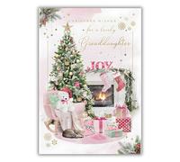 IC&G Christmas Card for Granddaughter - Festive Christmas Tree and Cat Design - Foil Finish - Pretty Christmas Greeting Card for Lovely Granddaughter - For Girls
