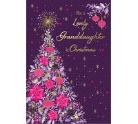 IC&G Christmas Card for Granddaughter - Festive Floral Tree Design - Embossed Foil Finish - Premium Quality Special Christmas Greeting Card with Envelope - For a Lovely Granddaughter