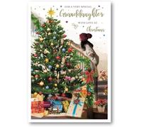 IC&G Christmas Card for Granddaughter - Festive Tree Design - Embossed Foil & Flitter Finish - Christmas Greeting Card for a Very Special Granddaughter