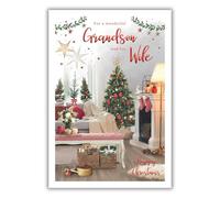 ICG Grandson and His Wife Christmas Card, Single - Christmas Cards with Decorative Christmas Tree Artistic Festive Design and Special Finishes - Xmas Cards with Envelope