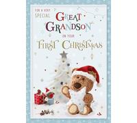 IC&G Christmas Card for Great Grandson - Barley Bear with Star and Christmas Tree - Embossed Foil Finish - Cute Christmas Greeting Card for a Very Special Great Grandson - For Boys