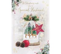 IC&G Christmas Card for Husband - Reindeer Snowglobe Design - Embossed Foil Finish - Festive Christmas Greeting Card for a Special Husband - For Him