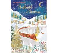 IC&G Christmas Card for Husband - Steam Train and Viaduct Design - Embossed Foil Finish - Festive Christmas Greeting Card for a Wonderful Husband - For Him