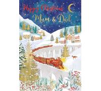 IC&G Christmas Card for Mum & Dad - Festive Steam Train Design - Embossed Foil Finish - Premium Quality Special Christmas Greeting Card with Envelope - For Parents