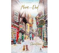 IC&G Christmas Card for Mum & Dad - Festive Street Scene - Embossed Foil & Flitter Finish - Premium Quality Special Christmas Greeting Card with Envelope
