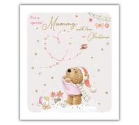 IC&G Christmas Card for Mummy - Festive Bear in the Snow - Embossed Foil Finish - Premium Quality Special Christmas Greeting Card with Envelope