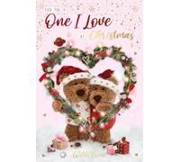 IC&G Christmas Card for One I Love - Cute Barley Teddy Bear Love Heart Design - Foil Finish - Festive Christmas Greeting Card