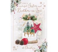 IC&G Christmas Card for Sister and Brother in Law - Reindeer Snowglobe Design - Embossed Foil Finish - Festive Christmas Greeting Card for a Special Couple