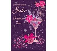 IC&G Christmas Card for Sister - Festive Cocktail and Decorations - Foil and Flitter Finish - Artistic Christmas Greeting Card for Her