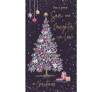 ICG Son and Daughter In Law Christmas Card, Single - Christmas Cards with Artistic Floral Tree Design and Special Finishes - Xmas Cards with Envelope