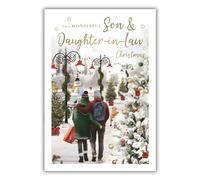 IC&G Christmas Card for Son and Daughter In Law - Romantic Dog Walk Design - Foil Finish - Festive Christmas Greeting Card for a Special Couple