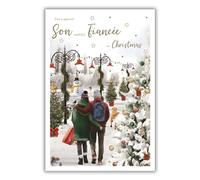 IC&G Christmas Card for Son and his Fiancee - Snowy Dog Walk Design - Foil Finish - Festive Christmas Greeting Card for a Special Couple