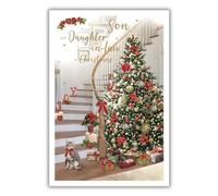 IC&G Christmas Card for Son & Daughter-in-Law - Festive Cat & Tree - Foil Finish - Premium Quality Special Christmas Greeting Card with Envelope
