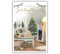 IC&G Christmas Card for Son & Daughter-in-Law - Festive Tree & Home - Embossed Foil & Flitter Finish - Premium Quality Special Christmas Greeting Card with Envelope