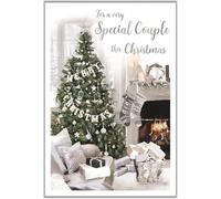 IC&G Christmas Card for Special Couple - Festive Cosy Fireplace - Embossed Foil & Flitter Finish - Premium Quality Special Christmas Greeting Card with Envelope
