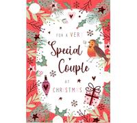 IC&G Christmas Card for Special Couple, Floral Design with Robin, 15 x 23 cm