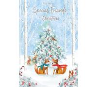 IC&G Christmas Card for Special Friends - Festive Woodland Winter Scene - Embossed Foil Finish - Premium Quality Special Christmas Greeting Card with Envelope