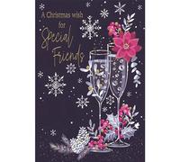 IC&G Christmas Cards for Friends - Champagne and Flowers - Embossed Foil Finish - Contemporary Festive Christmas Greeting Card for Special Friends