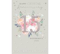 IC&G Congratulations On Your Crystal Wedding Anniversary Card - Romantic Floral Design - Premium Embossed Foil Finish - Happy 15th Anniversary Greeting Card with Envelope - 15 Years