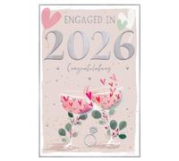 IC&G Congratulations On Your Engagement Card - Engaged in 2026 - Diamond Ring, Cocktails & Love Hearts Design - Premium Embossed Foil Finish - Newly Engaged Greeting Card with Envelope