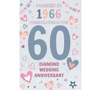 IC&G Diamond Wedding Anniversary Card - 60 Years - Married in 1966 - Love Hearts & Stars Design - Happy 60th Anniversary Greeting Card with Envelope - Couples, Both of You