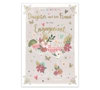 IC&G Engagement Card for a Wonderful Daughter and Her Fiancé | Congratulations Card, Floral Cocktail Design, Embossed Foil Finish, Illustrated Insert Leaf, Eco-Friendly, Made in the UK