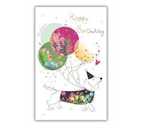 IC&G Female Birthday Card - Happy Birthday Card with Contemporary Floral Sausage Dog and Balloons Design with an Embossed Foil Finish - Birthday Card for Women or Girls